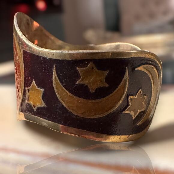 Vintage Brass Hand Painted TAURUS Zodiac Cuff Bracelet Astrology - Picture 2 of 10